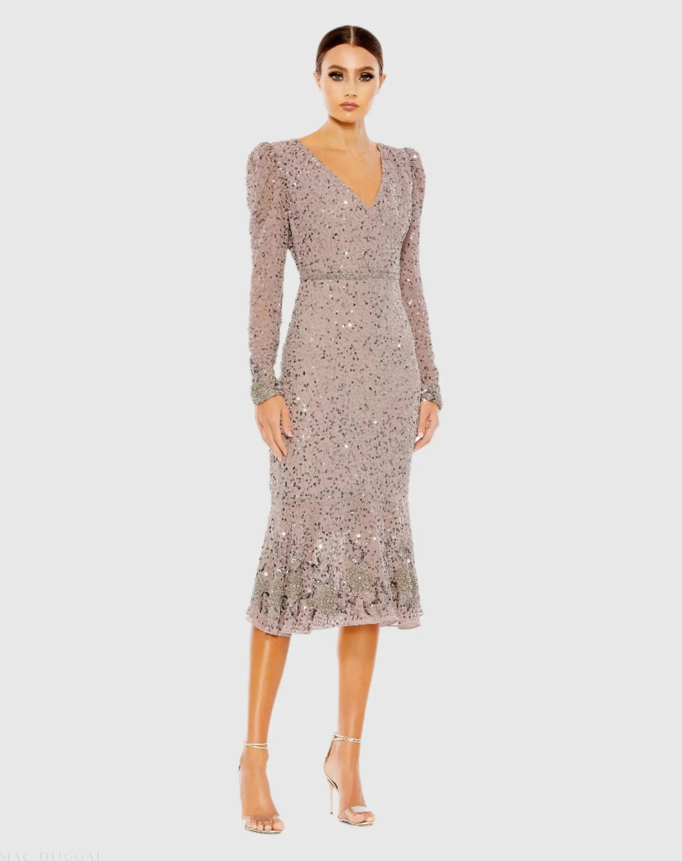 Purple Sequin Dress with Beaded Hemline and Belt