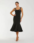 Black Sleeveless Midi Dress With Floral Embellishments