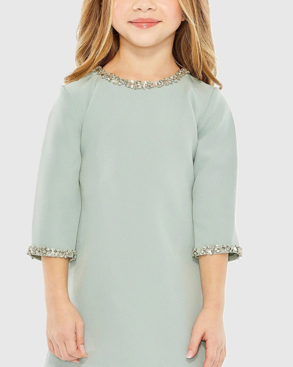 Girls Green Rhinestone Beaded A-Line Mini Dress