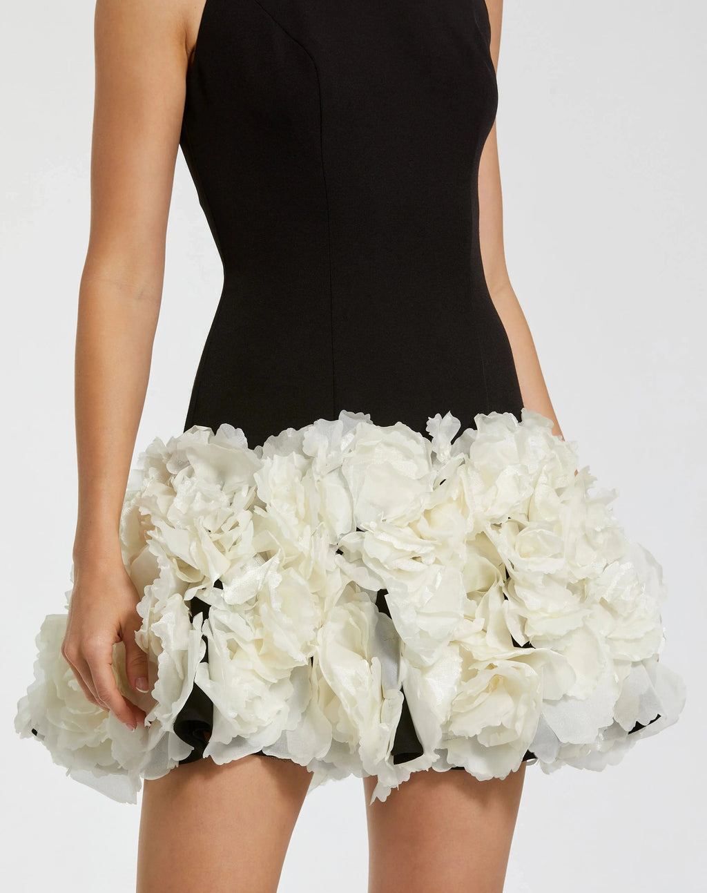 Black Sleeveless Mini Dress with 3D Floral Skirt