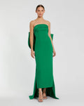 Green Strapless Crepe Sheath Dress with Bow
