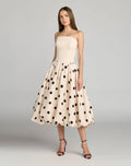 Beige Strapless Polka Dot Bubble Skirt Midi Dress