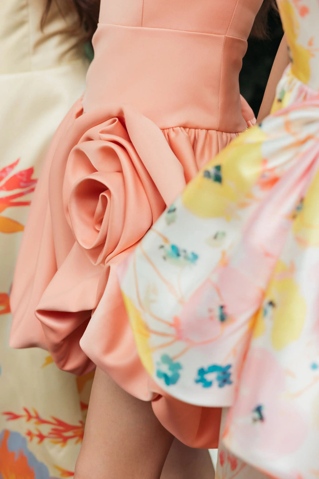Peach Sleeveless Satin Bubble Hem Mini Dress