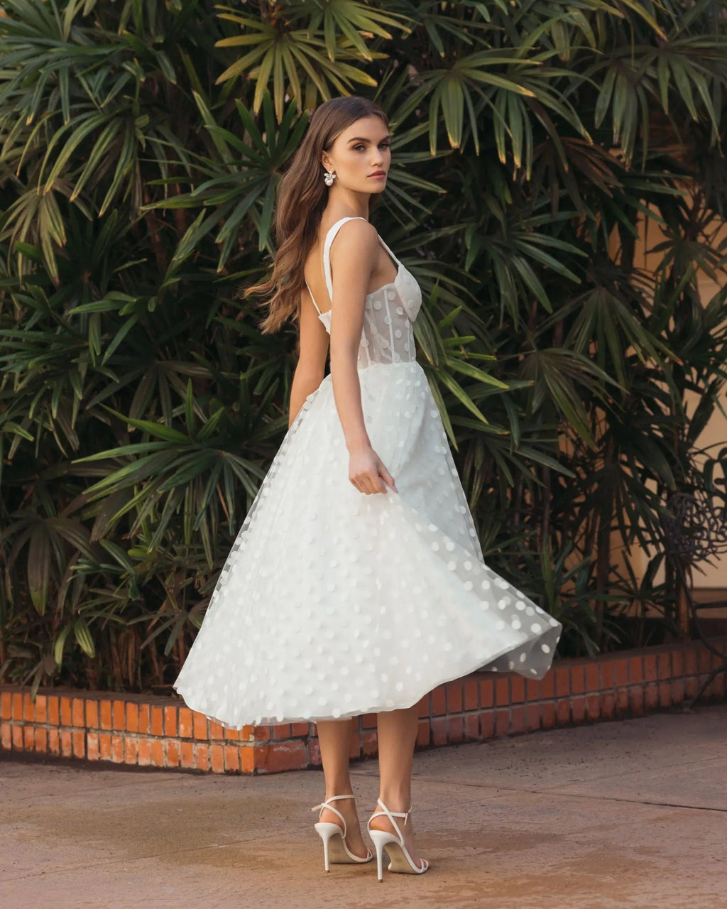 White Polka Dot Tulle A-Line Midi Dress