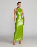 Green Sequin Halter Neck Open Back Dress