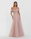 Pink Embroidered Tulle Off The Shoulder Ball Gown