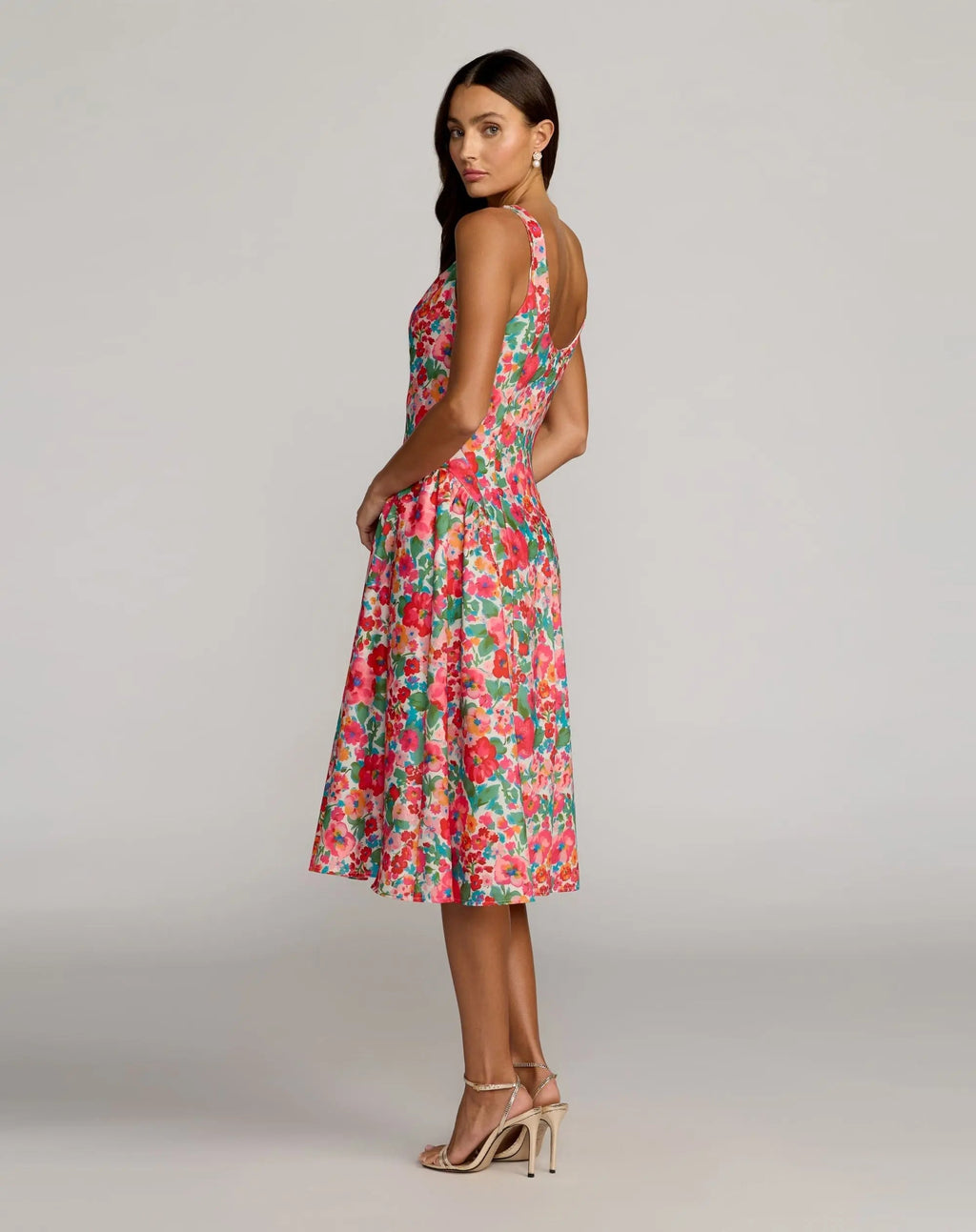 Multicolor Sleeveless Floral A-Line Midi Dress