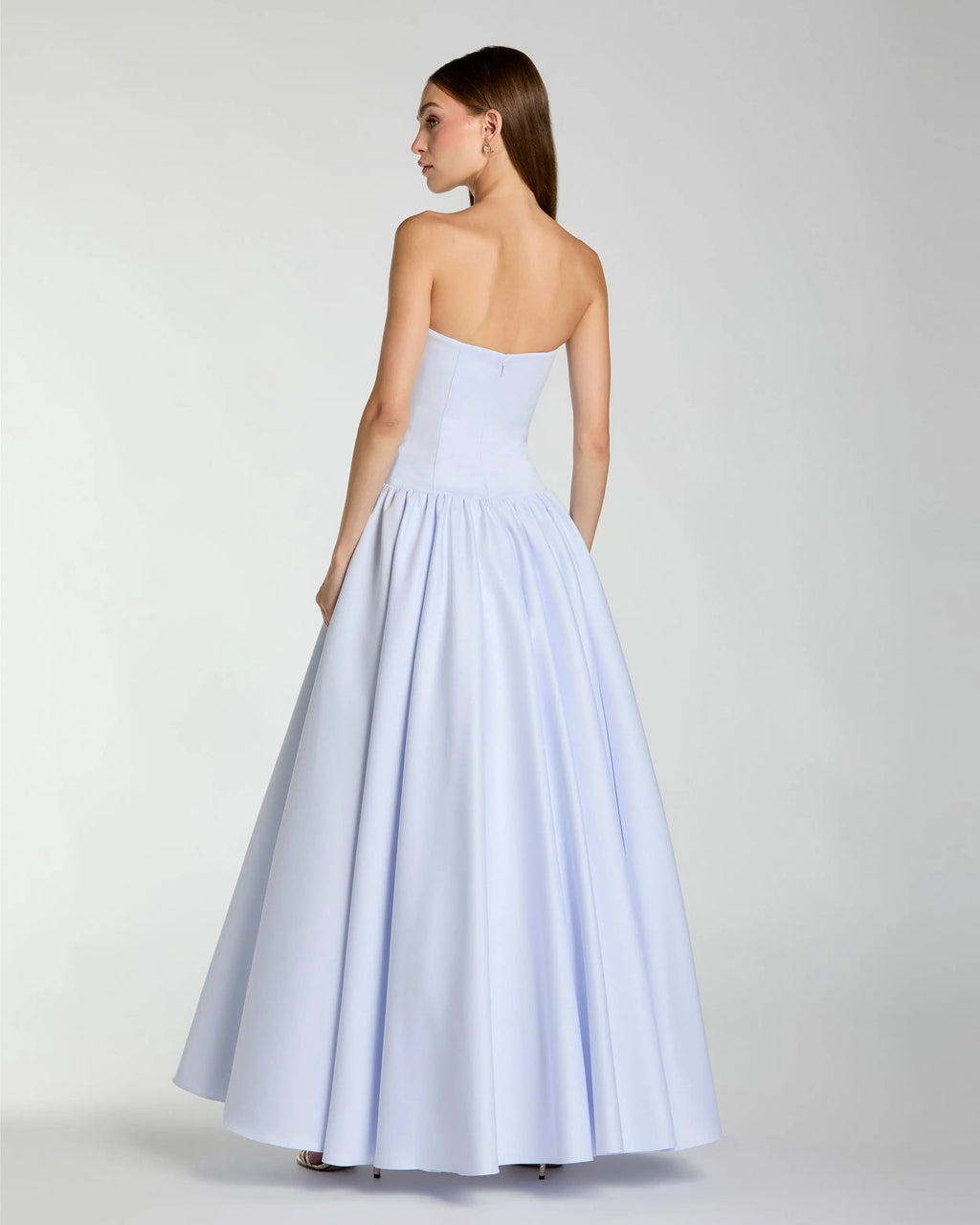 Light Purple Strapless Satin Drop Waist Ball Gown