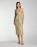 Multicolor Strapless Floral Brocade Midi Dress