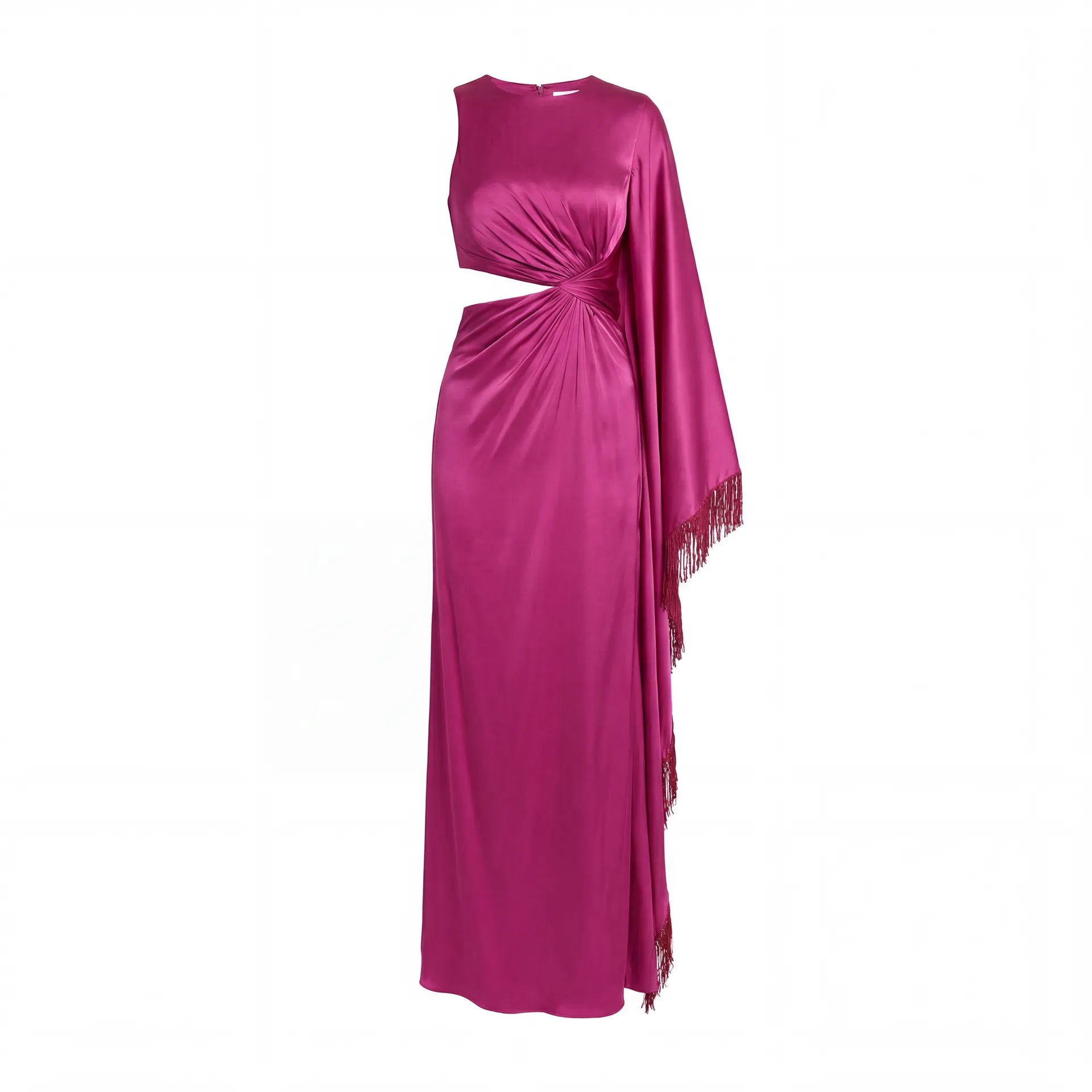 Purple Charmeuse Kaftan Sleeve Gown With Fringe Detail