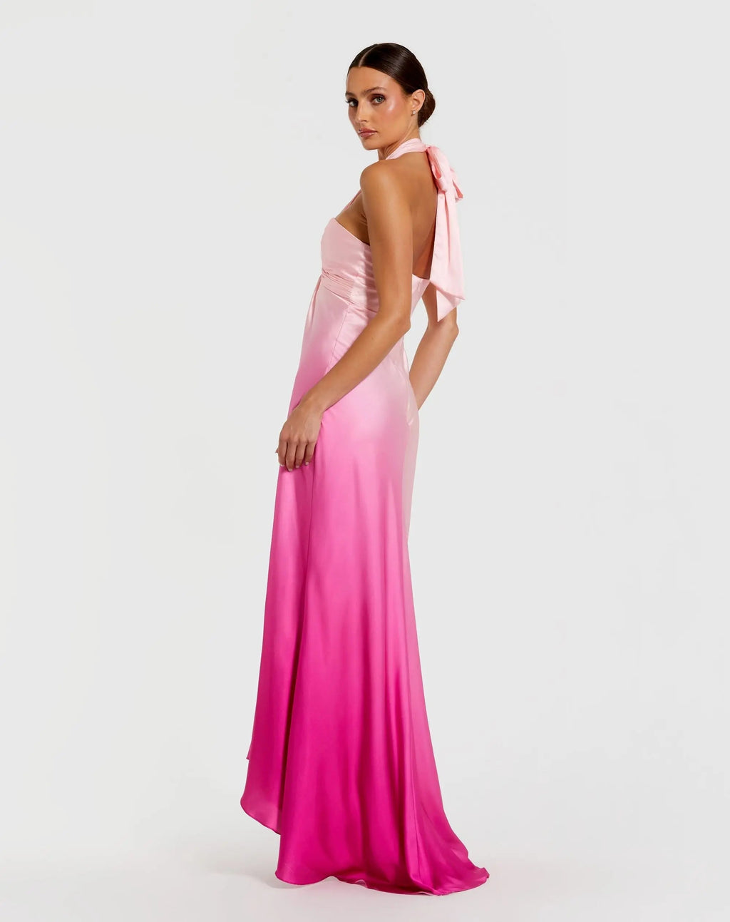 Pink Charmeuse Tie Halter Neck Ombre Gown