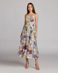 Green Sweetheart Neck Embroidered Midi Dress