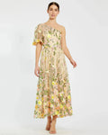 Yellow One Shoulder Lace Embroidered Dress