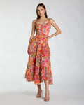 Multicolor Floral Scoop Neck A-Line Ruffle Midi Dress