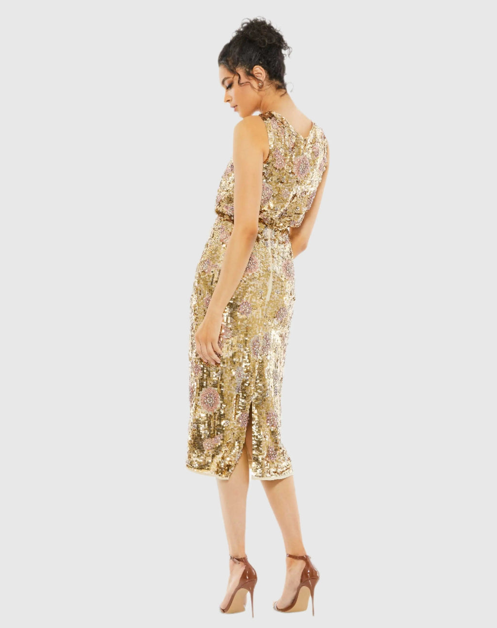 Gold Hand Beaded High Neck Midi Dress - FINAL SALE