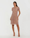 Beige Embellished Short Sleeve Shift Dress