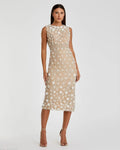 Petite Nude Floral Applique Sleeveless Midi Dress